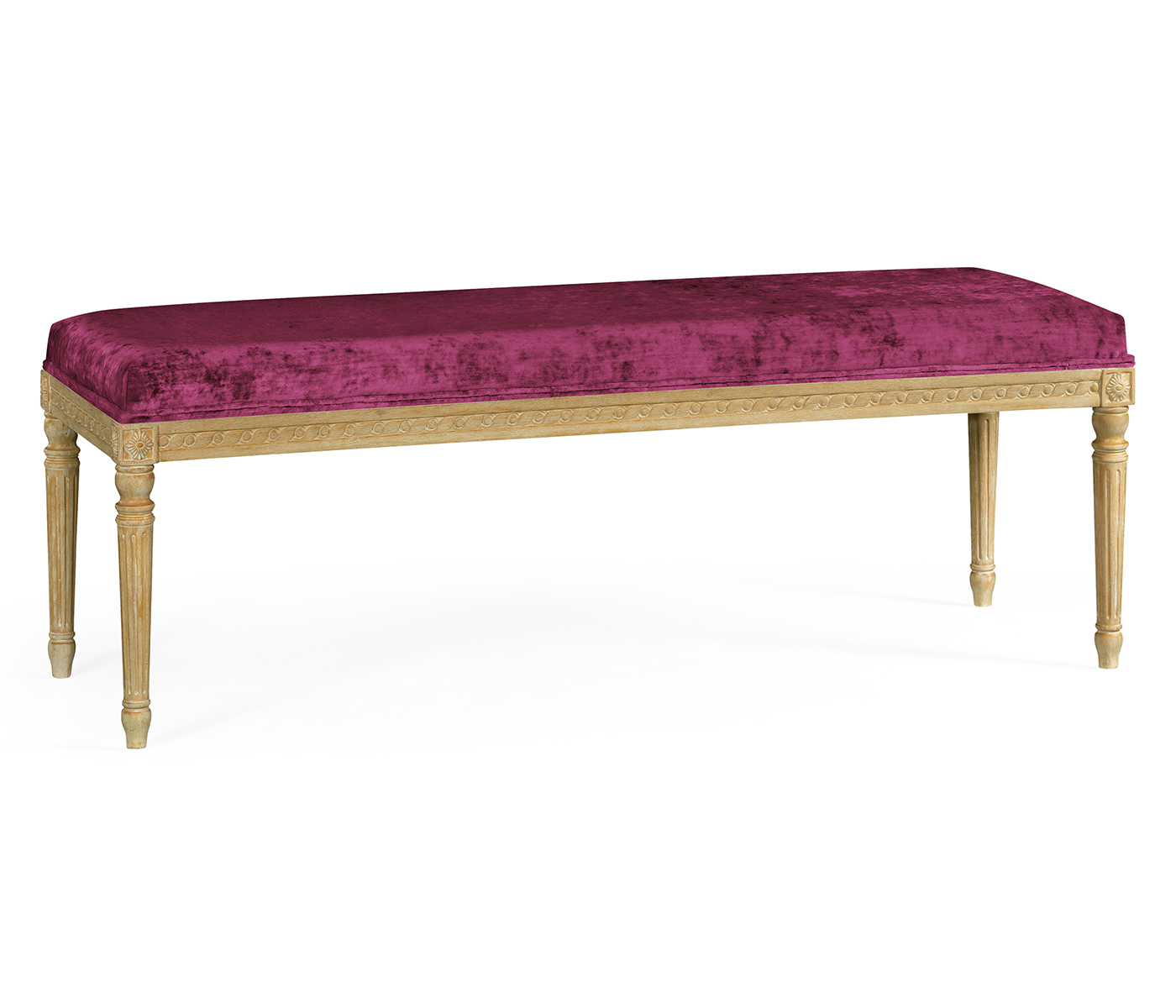 Louis XV style bench (Limed Tulip Wood/Velvet Fuchsia)