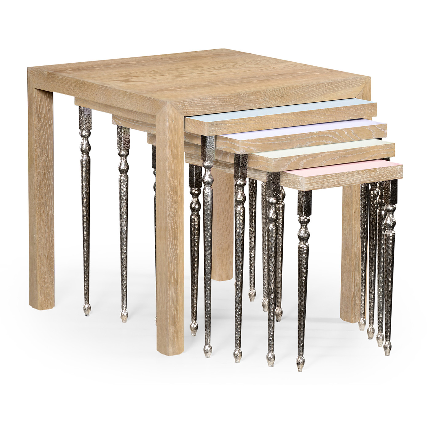 Oak and hammered iron coloured nest of tables