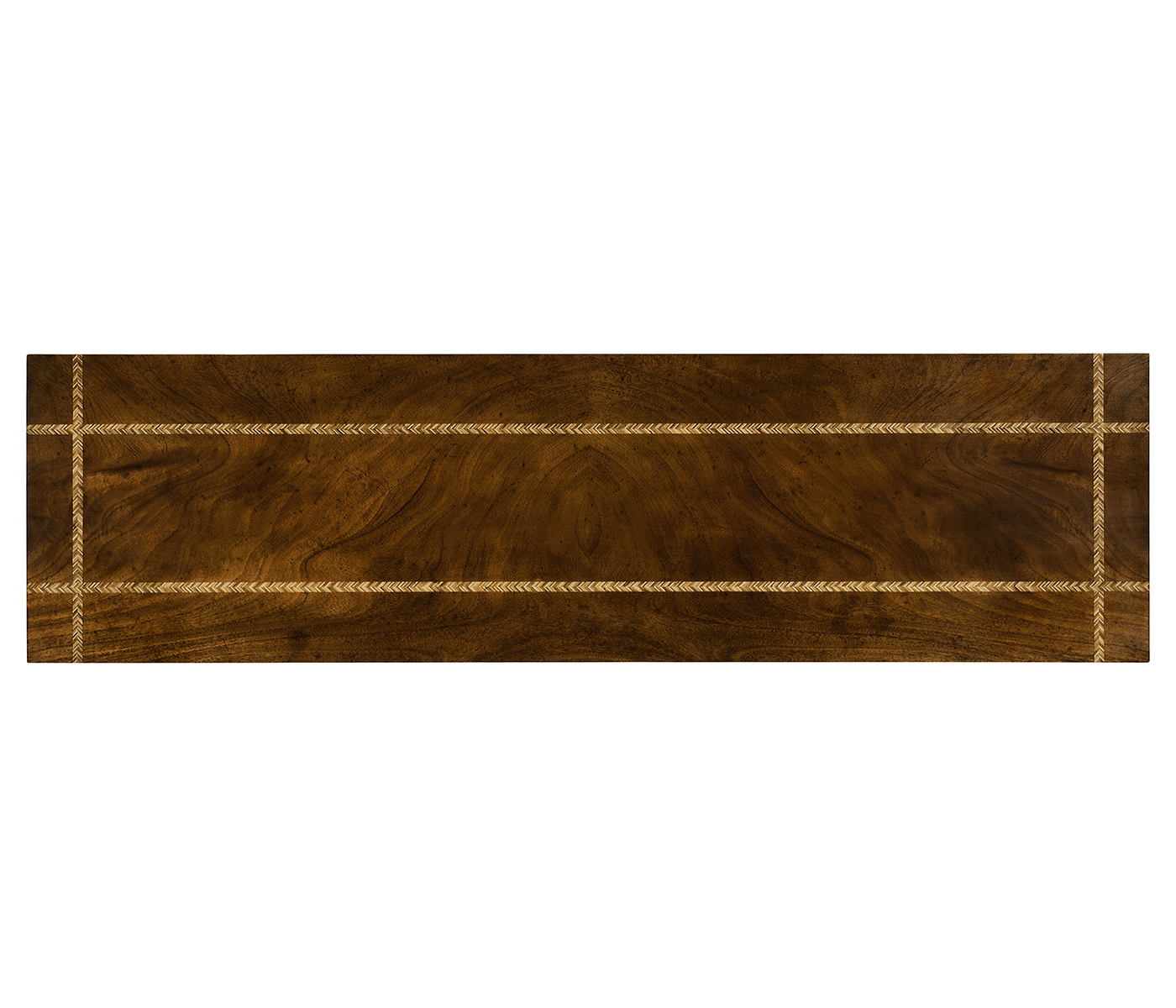 Craftsman's mahogany console with herringbone inlay detail
