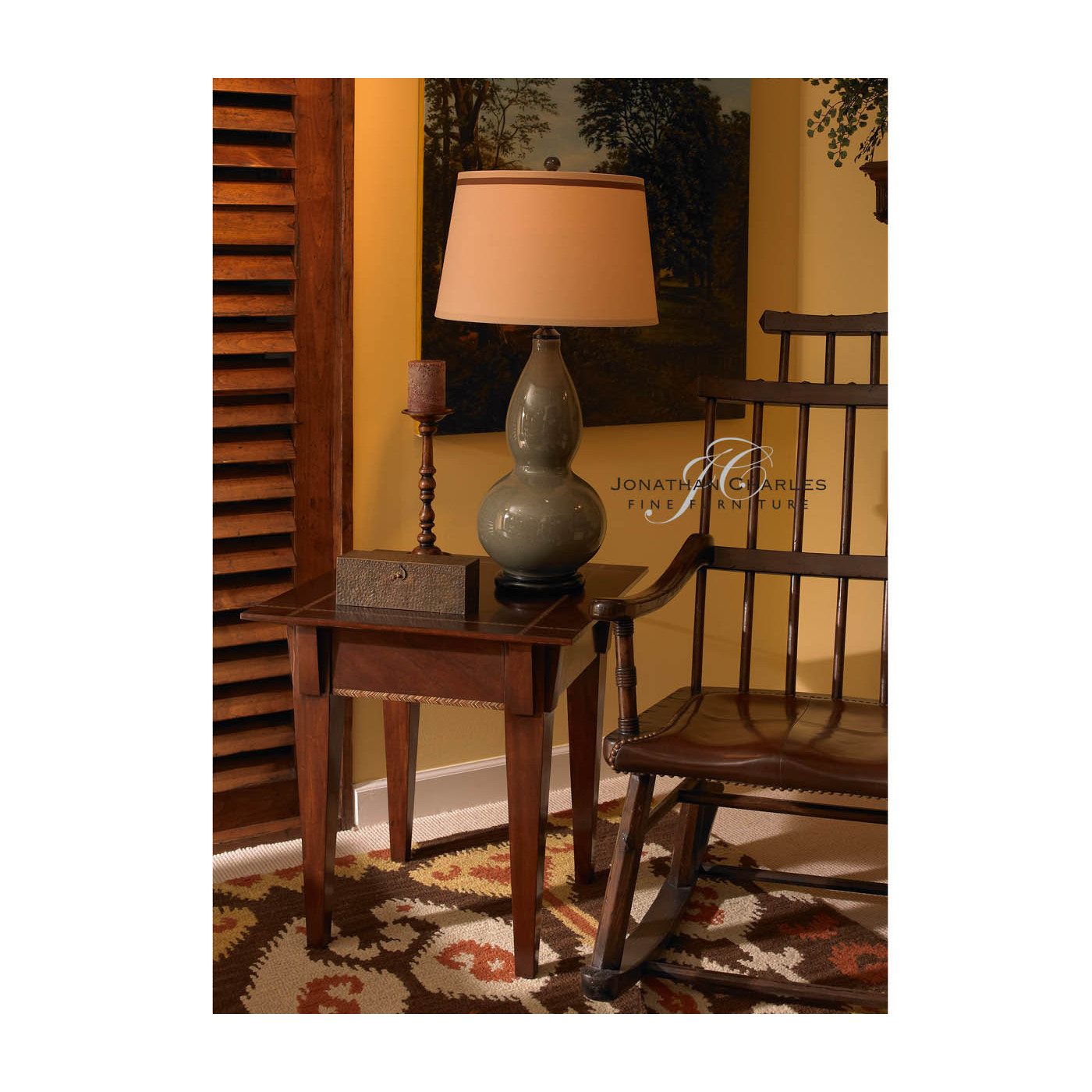 Craftsman's mahogany side table with herringbone inlay detail