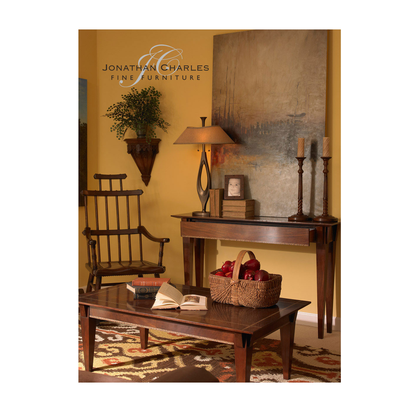 Craftsman's mahogany coffee table with herringbone inlay detail