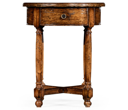 Walnut parquet round side table with contrast inlay
