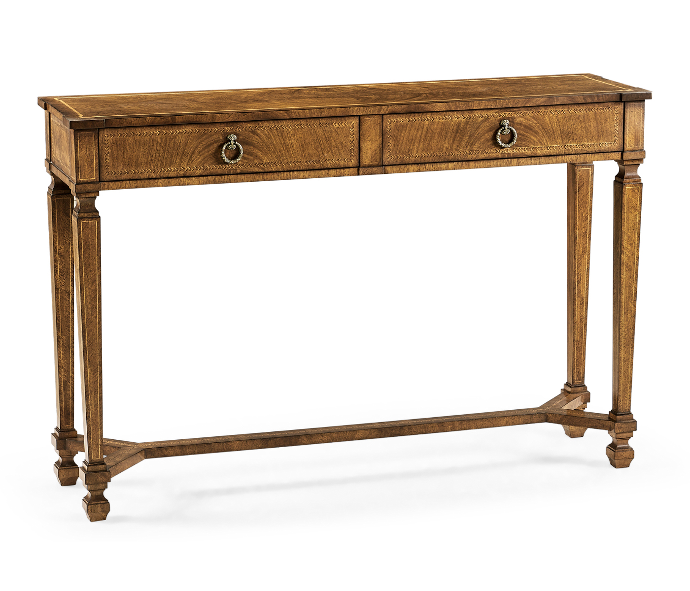 Empire style walnut two drawer console