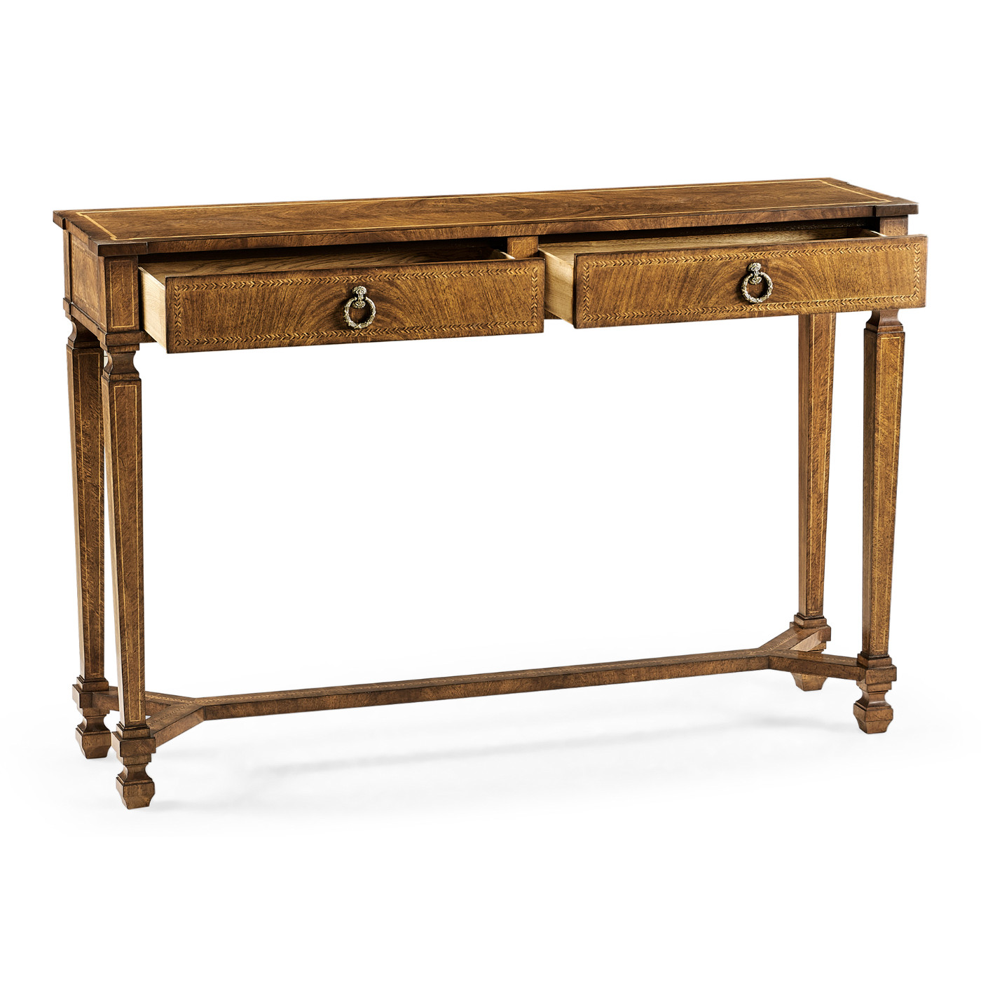 Empire style walnut two drawer console