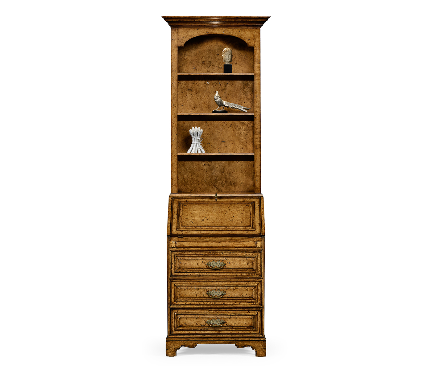 Burl oak slender bookcase bureau