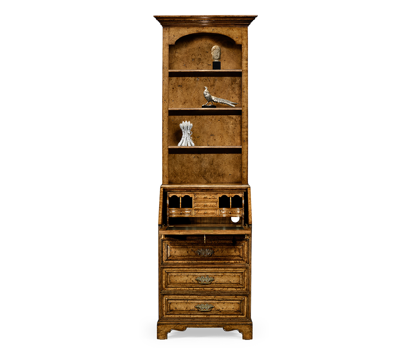 Burl oak slender bookcase bureau