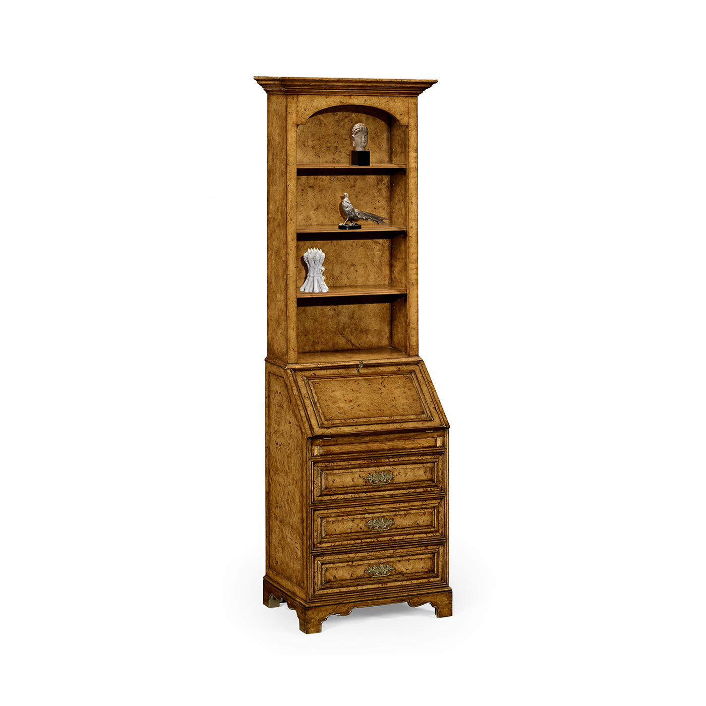Burl oak slender bookcase bureau