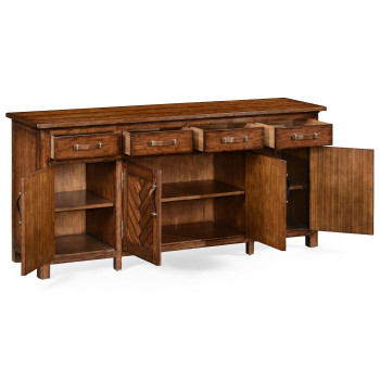 Heavily distressed parquet sideboard with strap handles