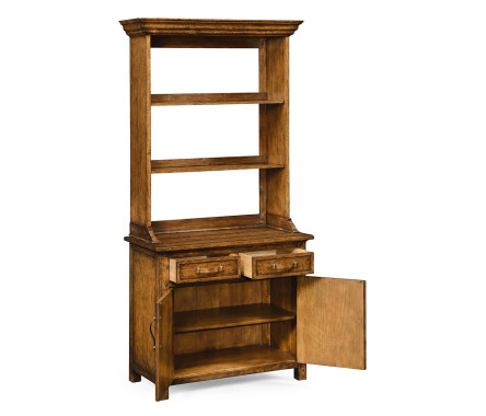 Plank walnut narrow dresser with strap handles