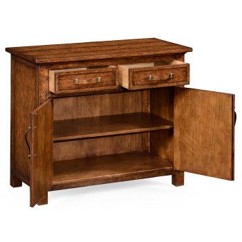 Plank walnut cabinet or dresser base with strap handles