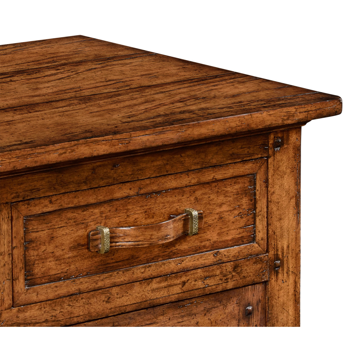 Plank walnut cabinet or dresser base with strap handles