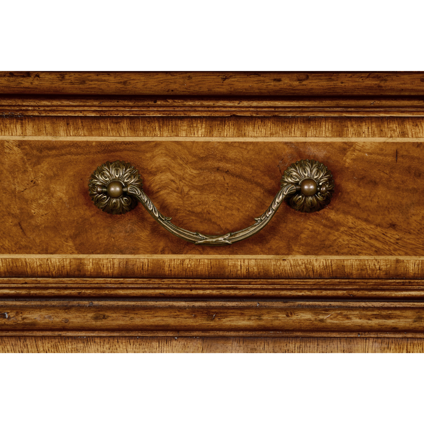 Crotch walnut compact single pedestal desk