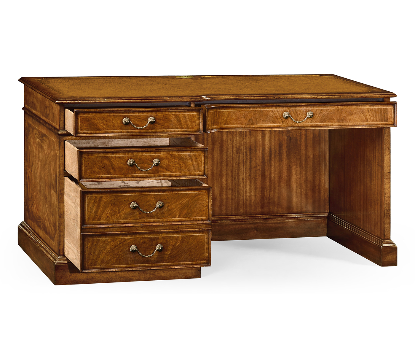 Crotch walnut compact single pedestal desk