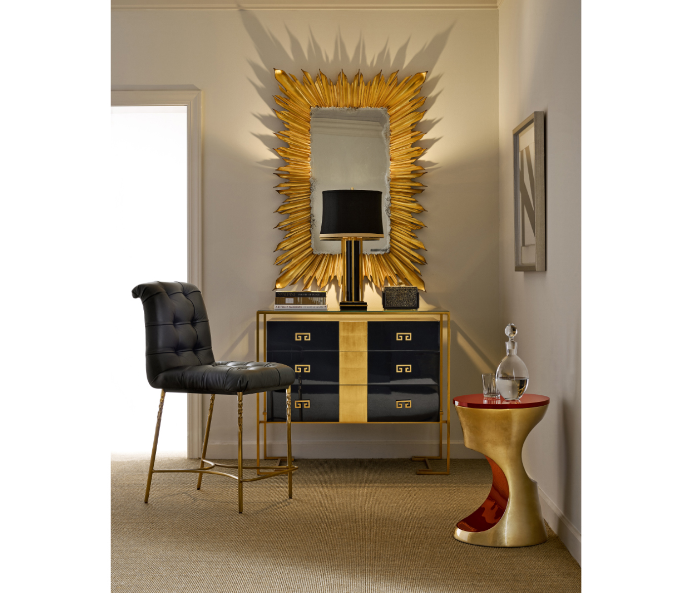 Gilded rectangular sunburst mirror