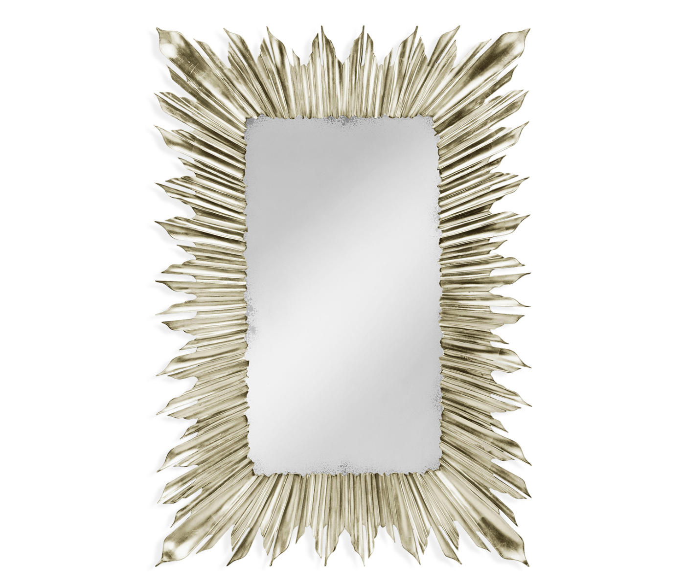 Silvered rectangular sunburst mirror