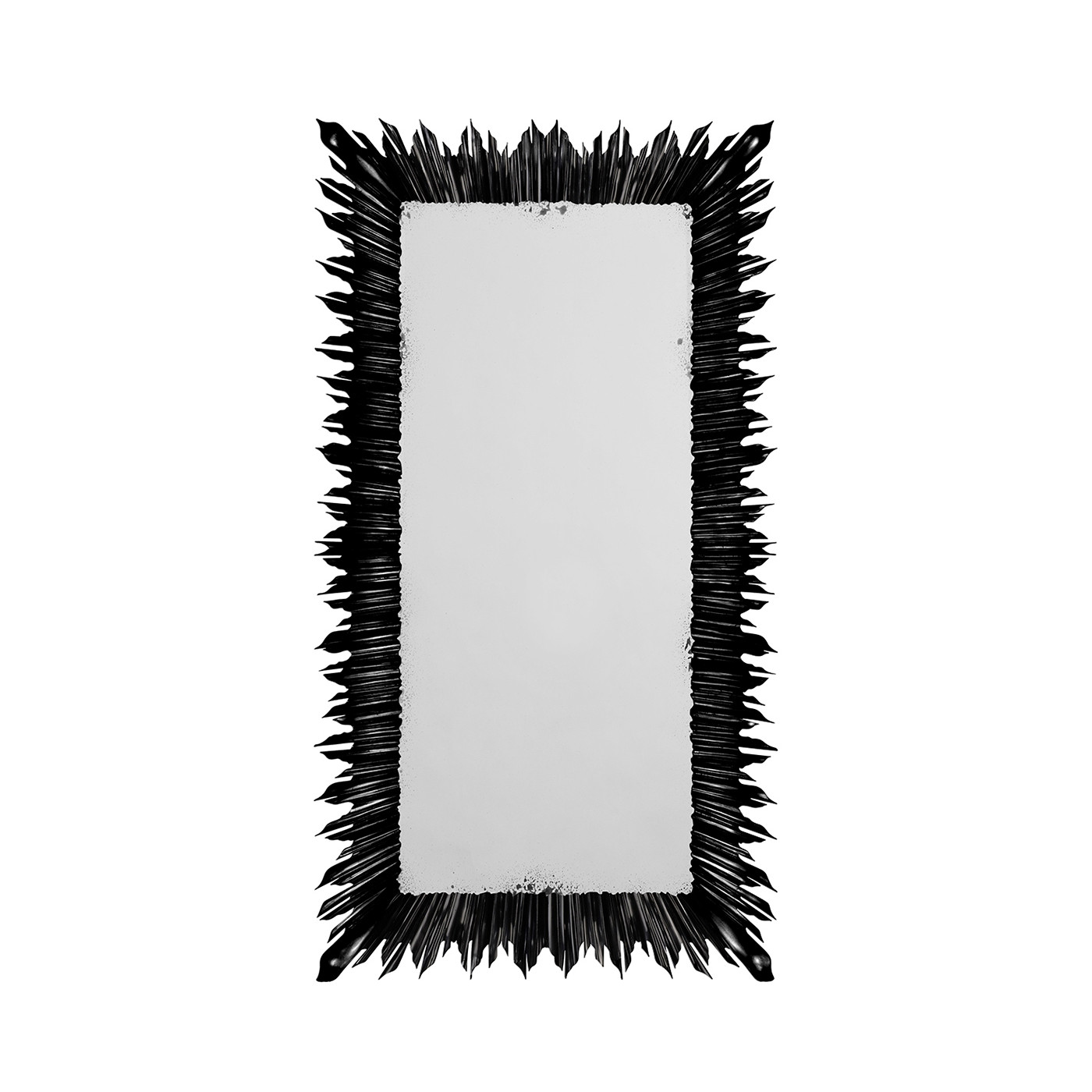 Black finish floor standing rectangular sunburst mirror