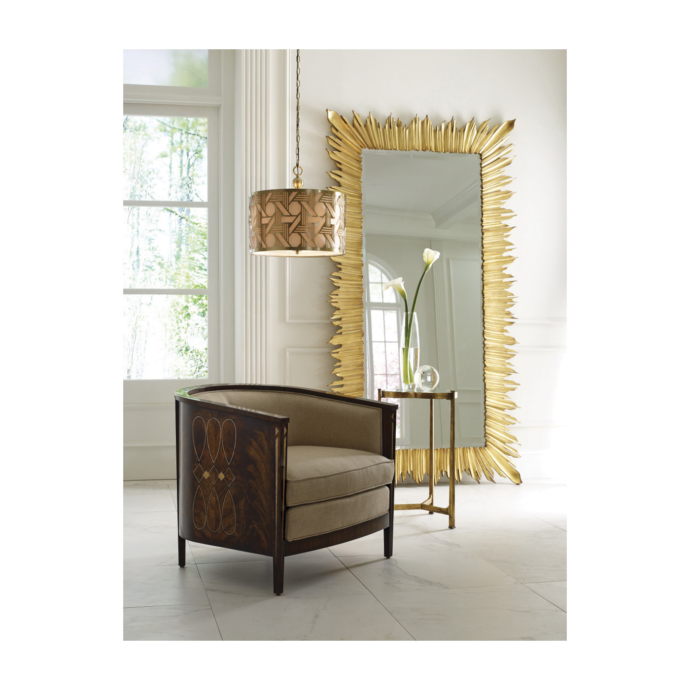 Black finish floor standing rectangular sunburst mirror