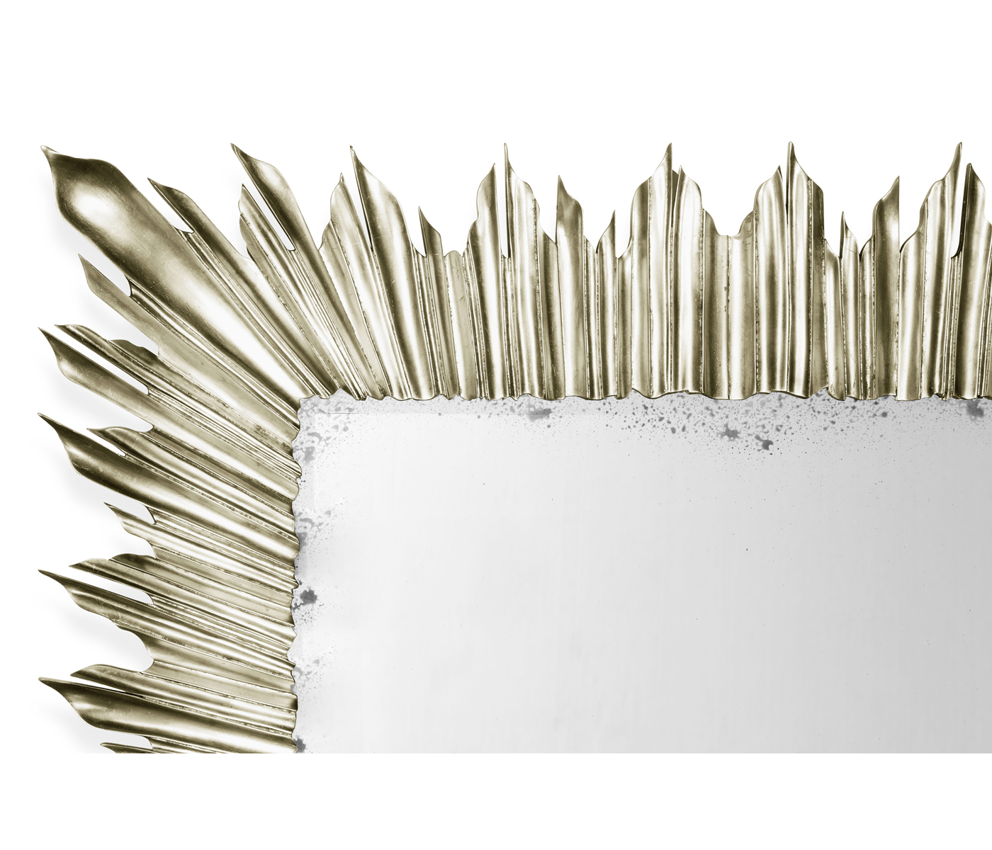 Silvered floor standing rectangular sunburst mirror