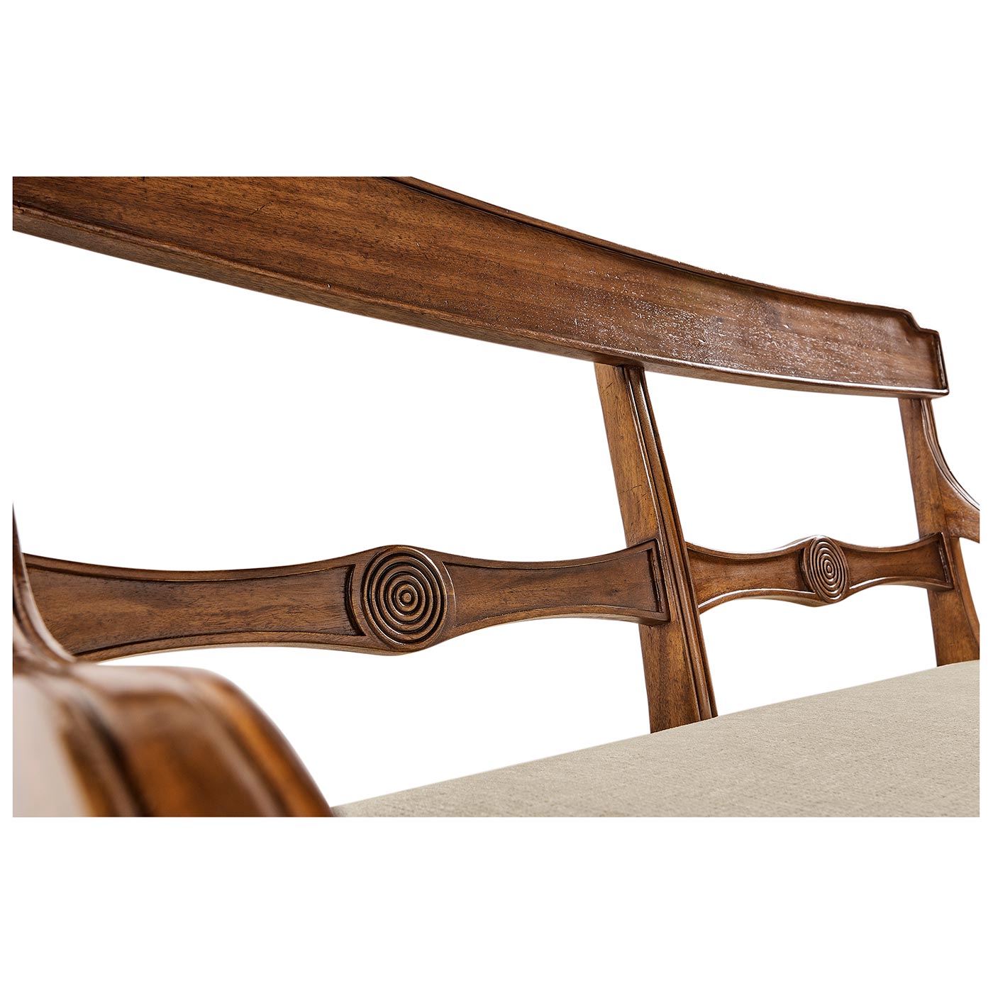 Regency Walnut Bench with Scrolling Arms