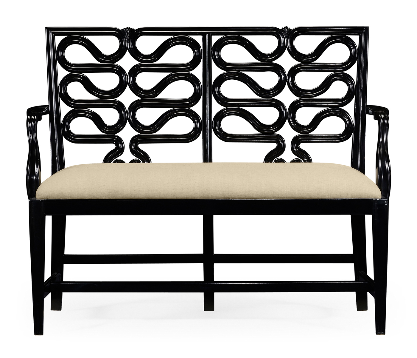 Black painted serpentine open back bench