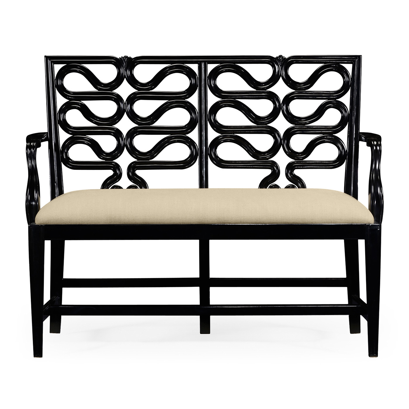 Black painted serpentine open back bench