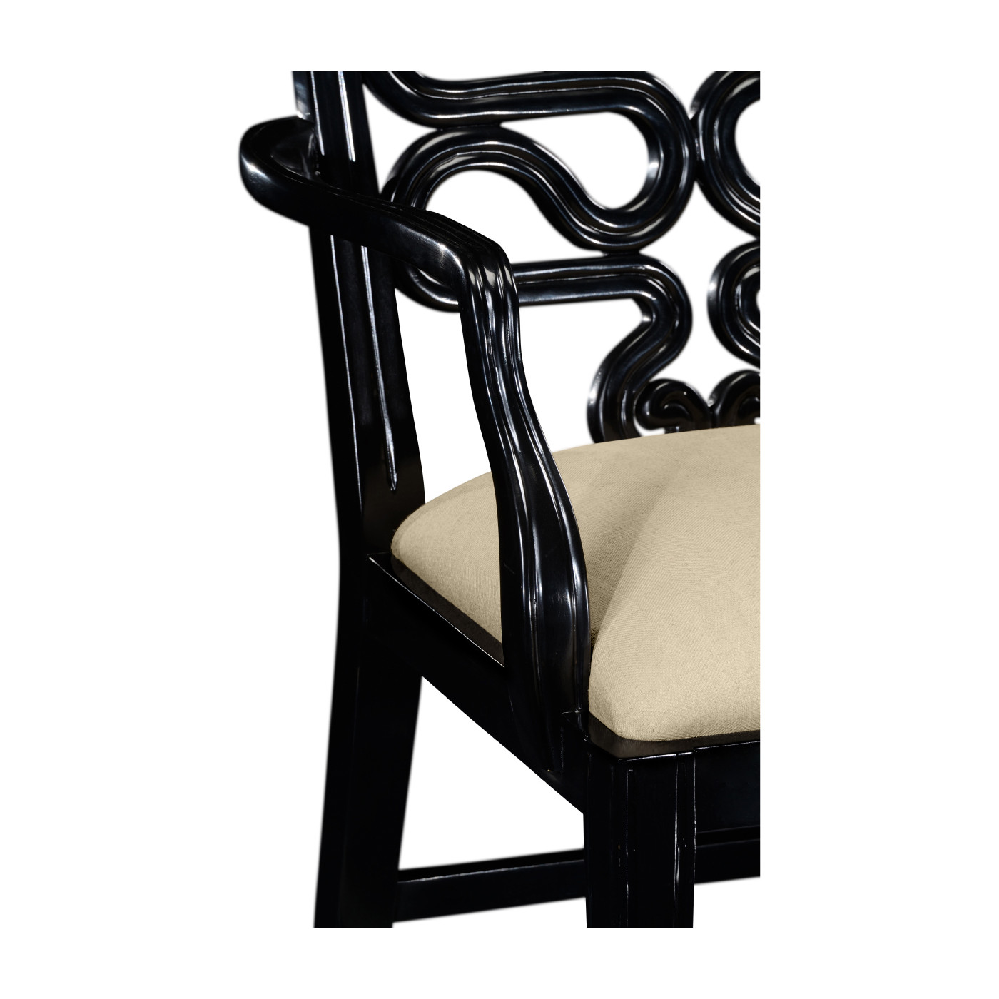 Black painted serpentine open back bench
