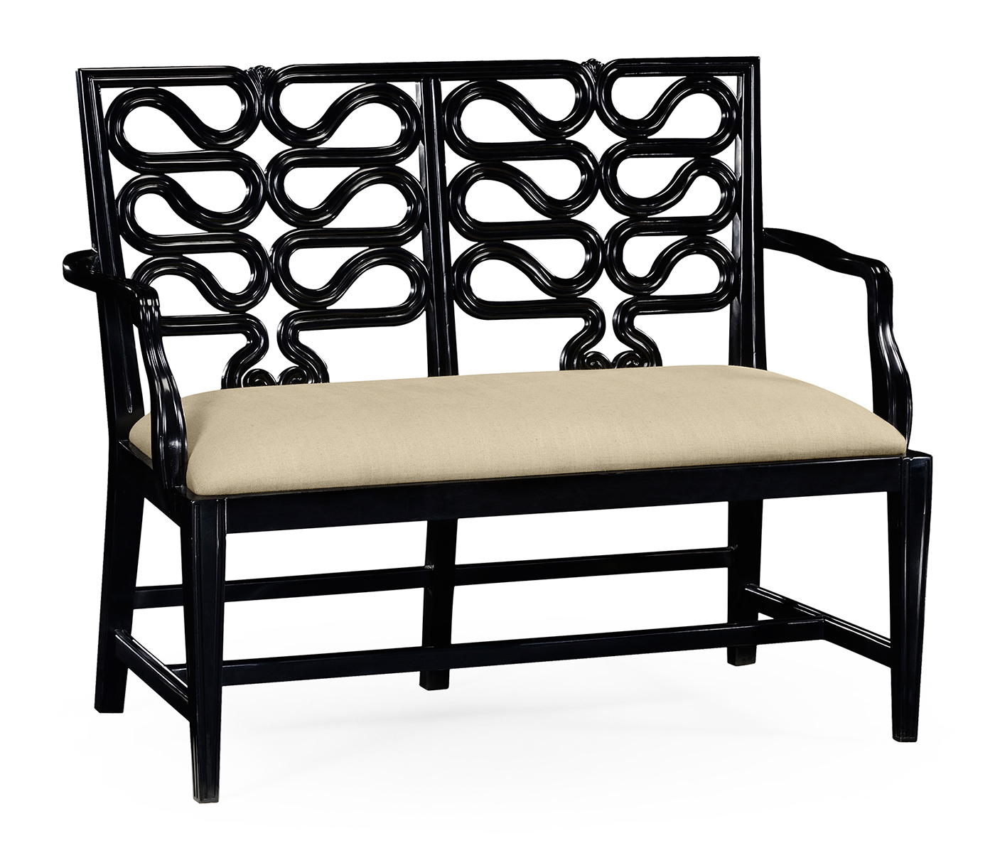 Black painted serpentine open back bench