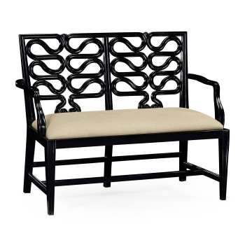 Black painted serpentine open back bench
