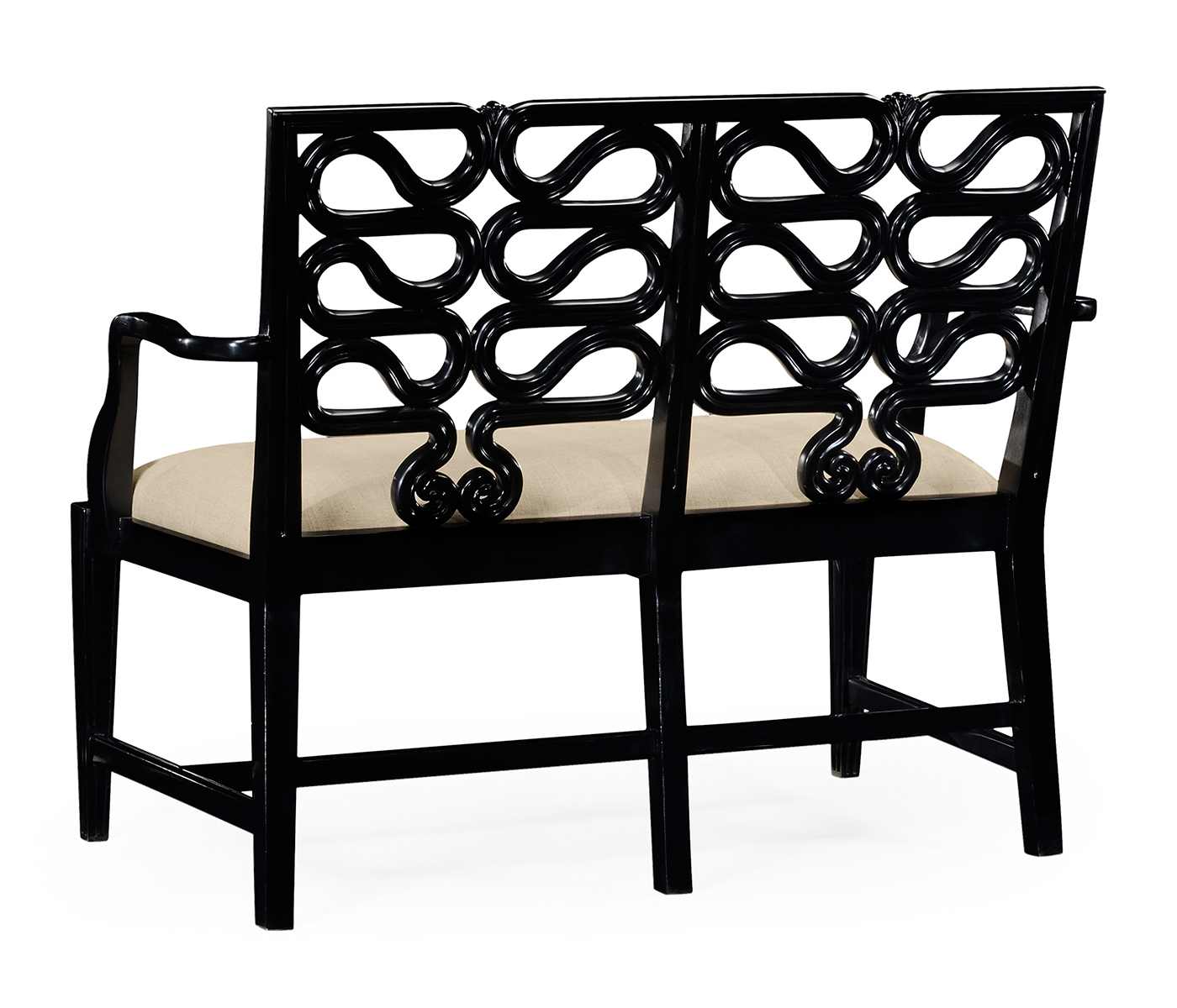 Black painted serpentine open back bench