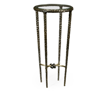 Bronze finish hammered iron circular wine table