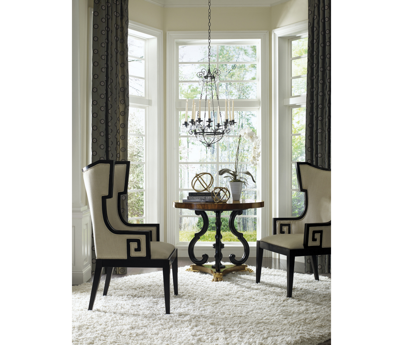 Greek Key Design Biedermeier Black Arm Chair