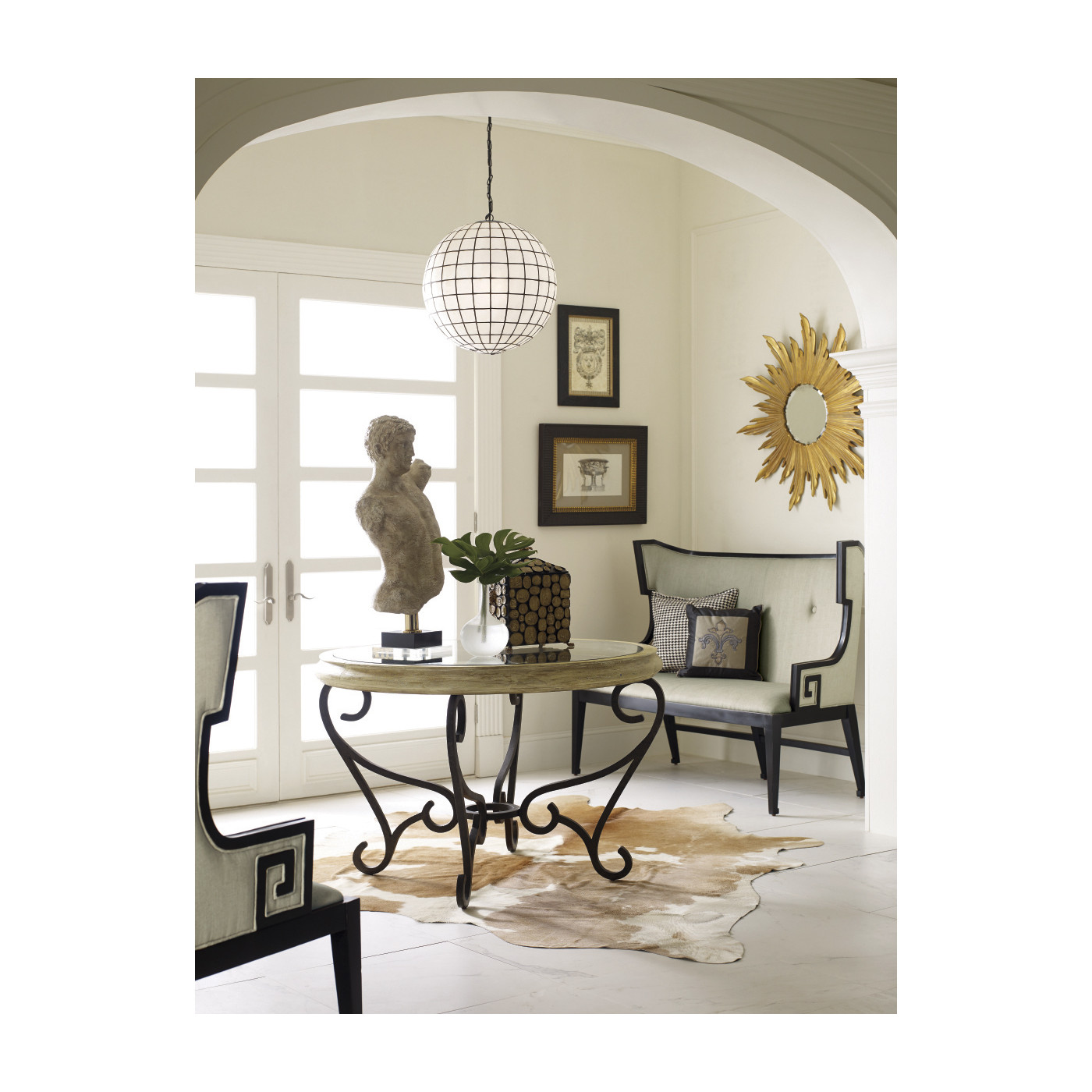 Greek Key Design Biedermeier Black Arm Chair