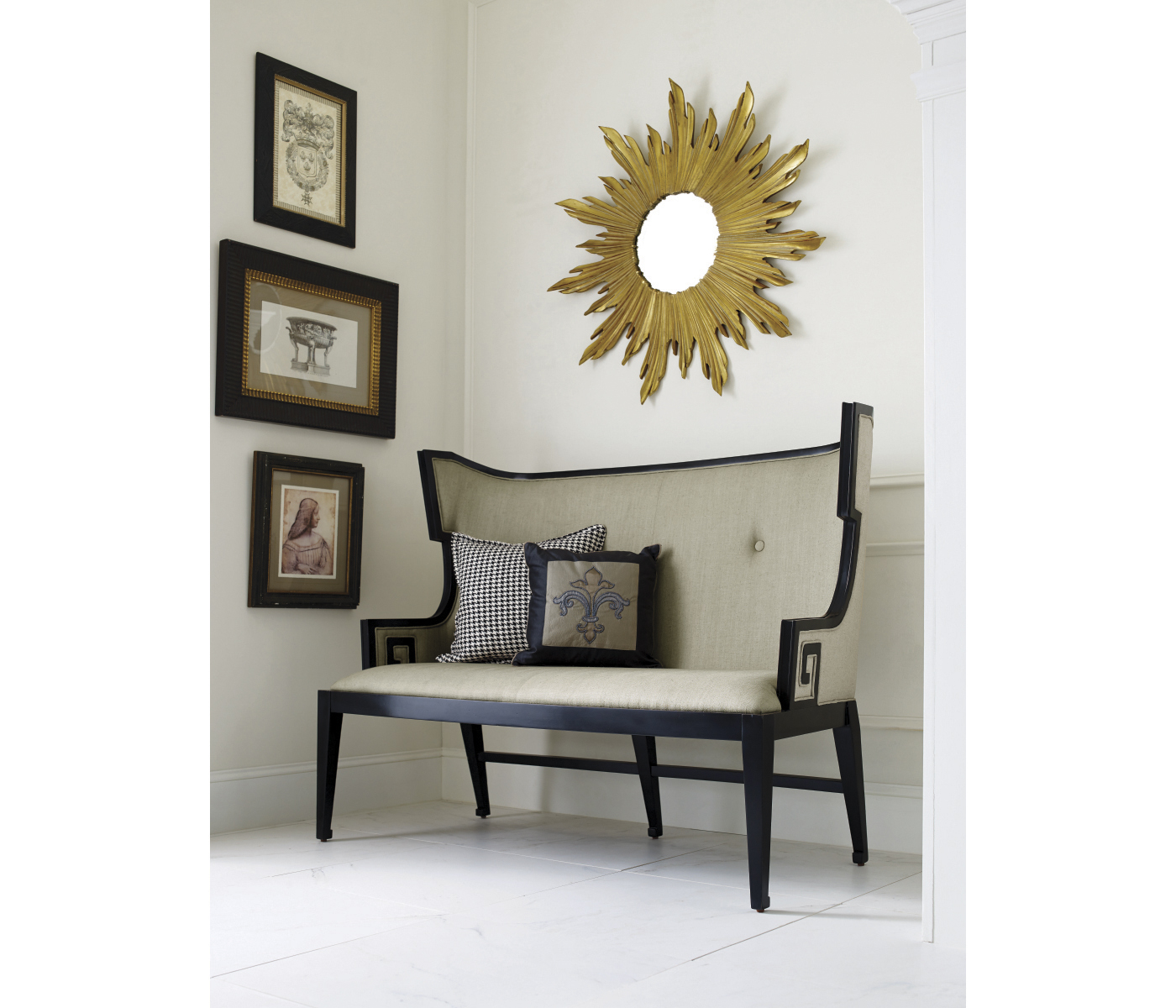 Greek Key Design Walnut Biedermeier Settee