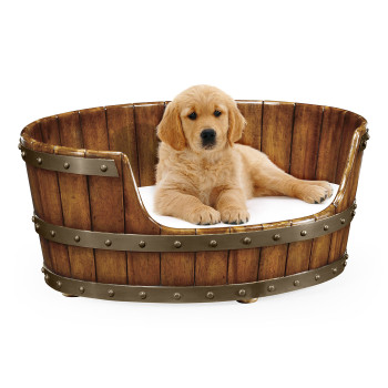 Large Walnut Wooden Dog Bed