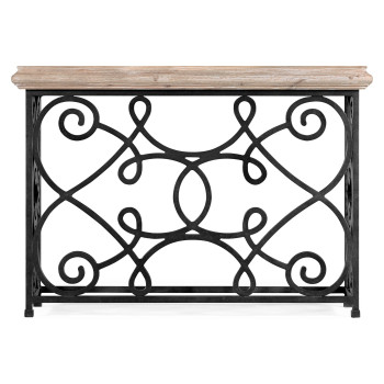 Width Rectangular Limed Wood Console with Wrought Iron Base 54