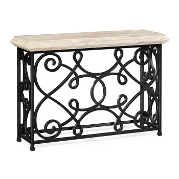 Width Rectangular Limed Wood Console with Wrought Iron Base 54