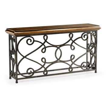 Rectangular Golden Ale Console with Wrought Iron Base 72