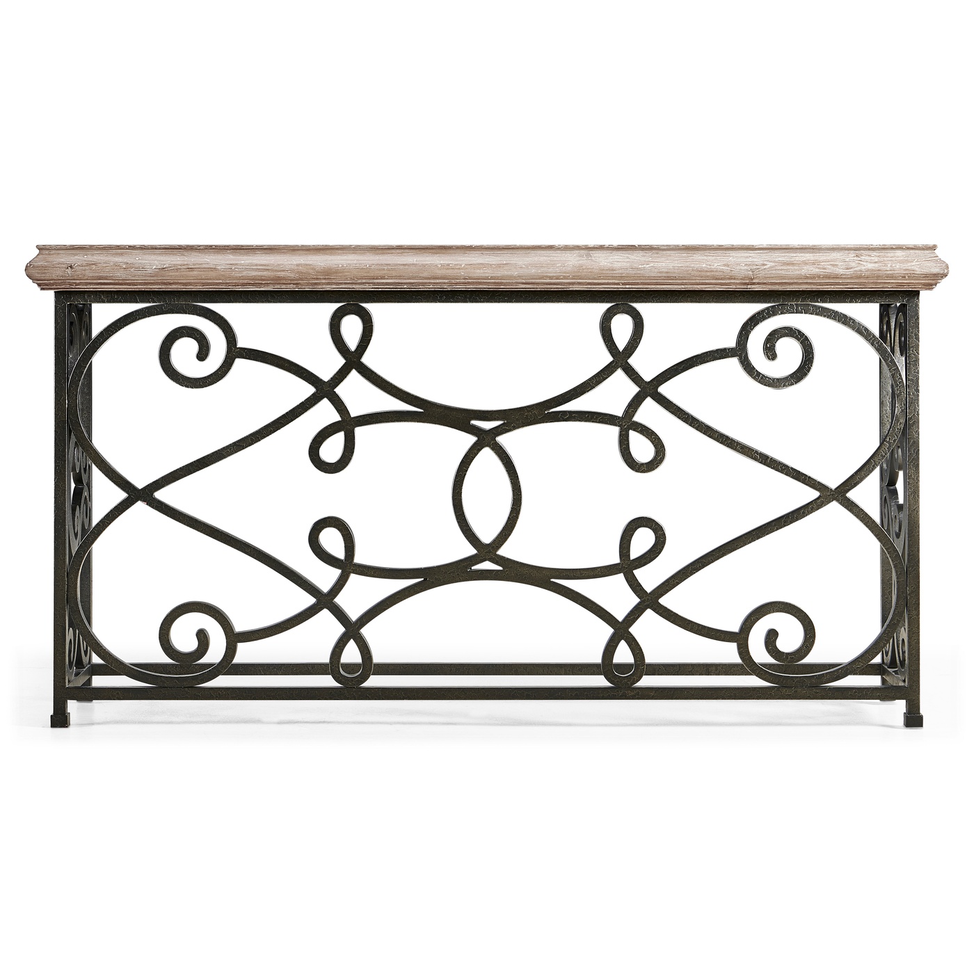 Width Rectangular Limed Wood Console with Wrought Iron Base 72