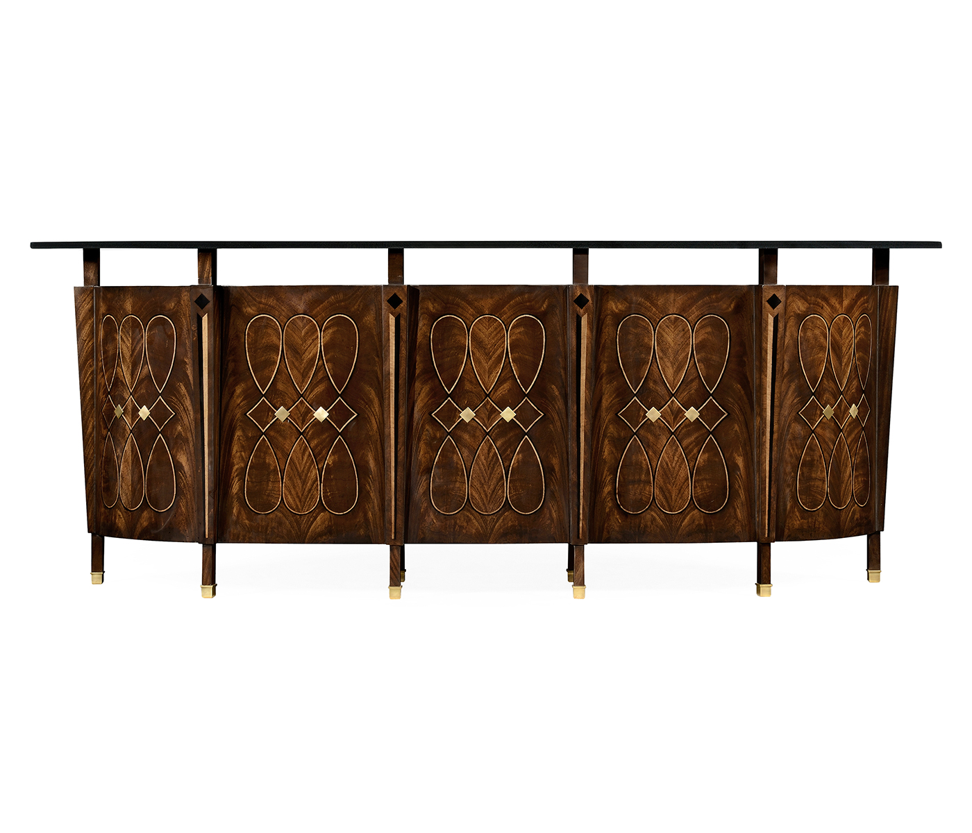 Mahogany semi circular five panel registration desk with fine inlays