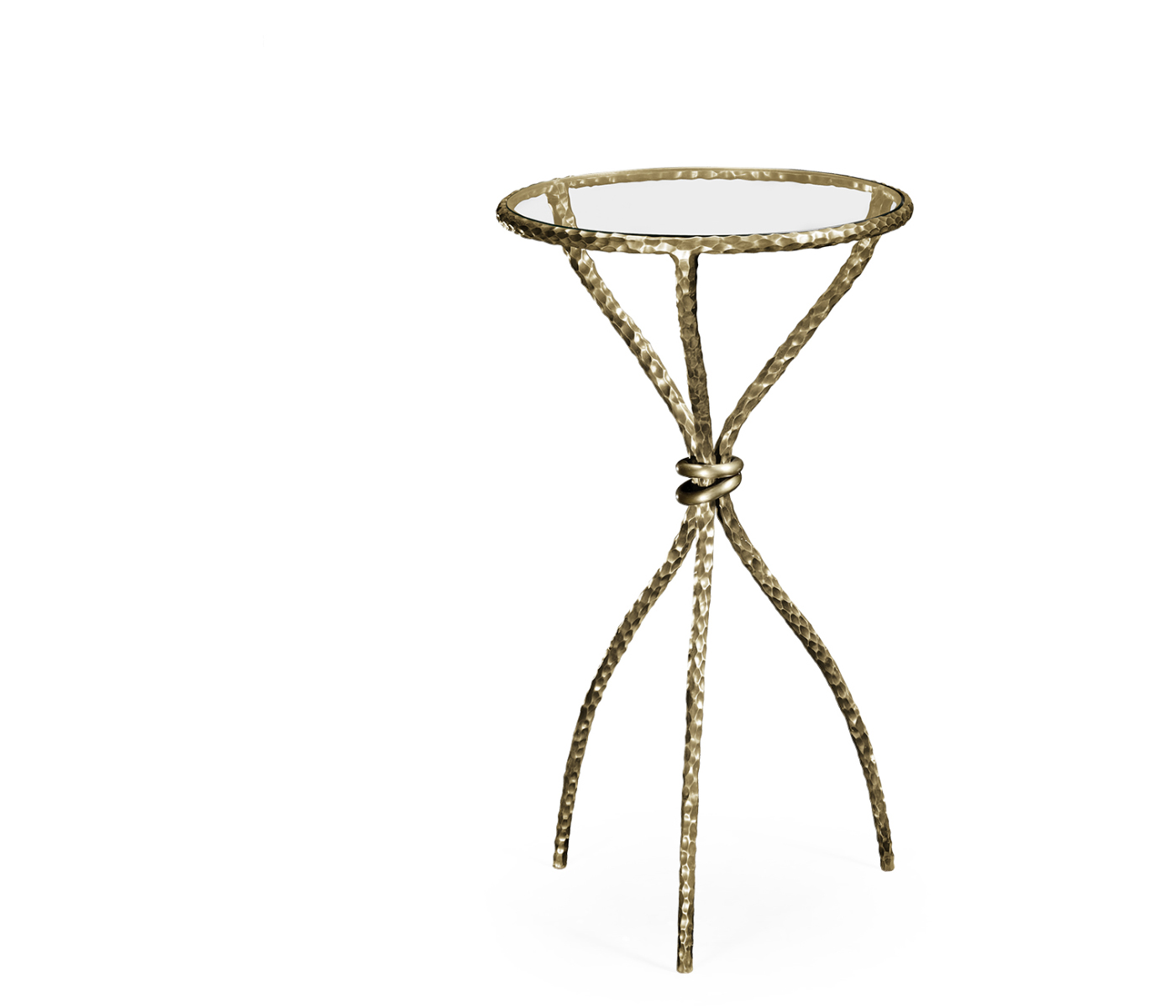 Brass hammered circular wine table curved legs