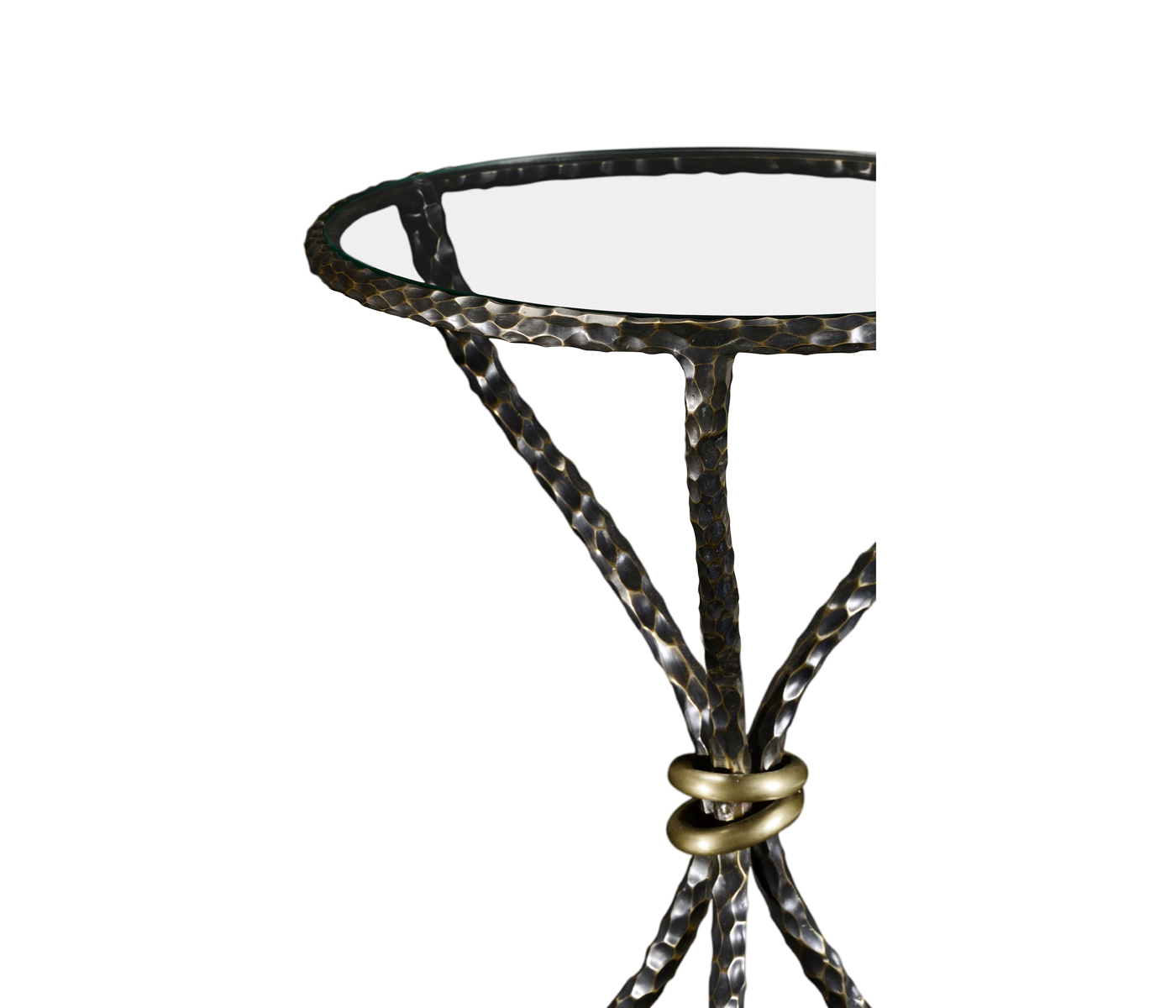 Bronze hammered circular wine table curved legs