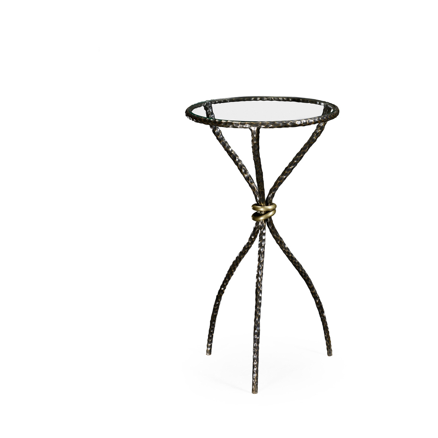 Bronze hammered circular wine table curved legs