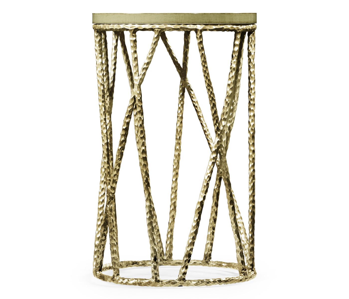 Hammered Light Brown Brass Wine Table with Celadon Top