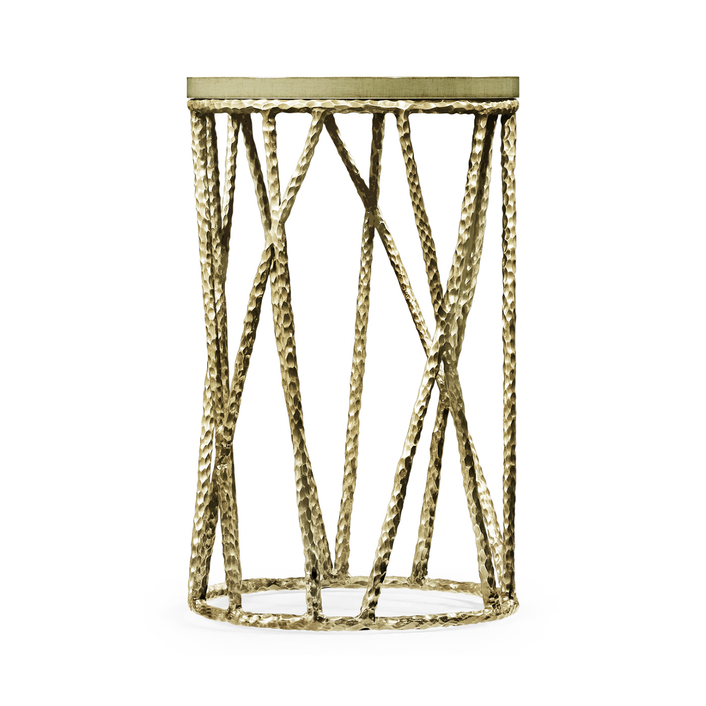 Hammered Light Brown Brass Wine Table with Celadon Top