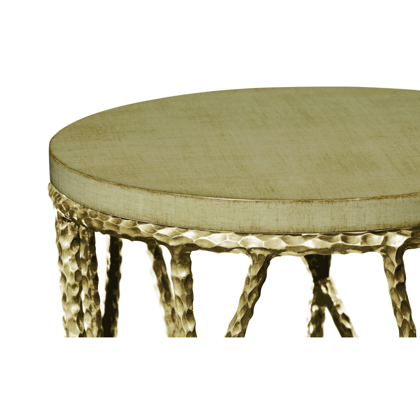 Hammered Light Brown Brass Wine Table with Celadon Top