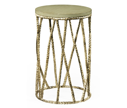 Hammered Light Brown Brass Wine Table with Celadon Top