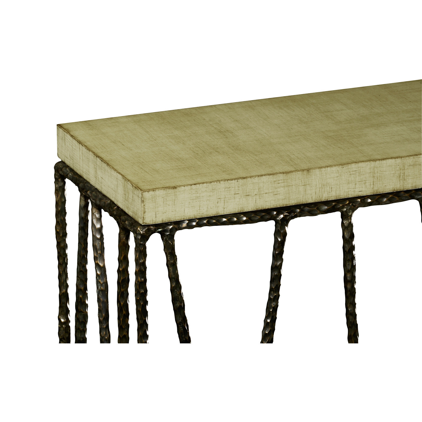 Hammered Antique Black Brass Console with Celadon Top