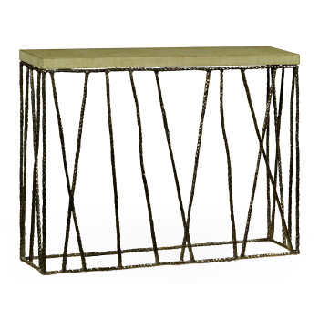 Hammered Antique Black Brass Console with Celadon Top