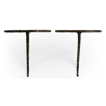 Bronze hammered pair wall bracket tables