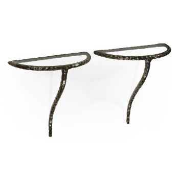 Bronze hammered pair wall bracket tables
